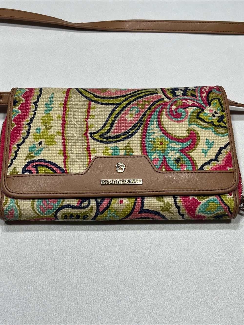Spartina 449 Linen Leather Paisley Crossbody Wallet Clutch SKU 0110